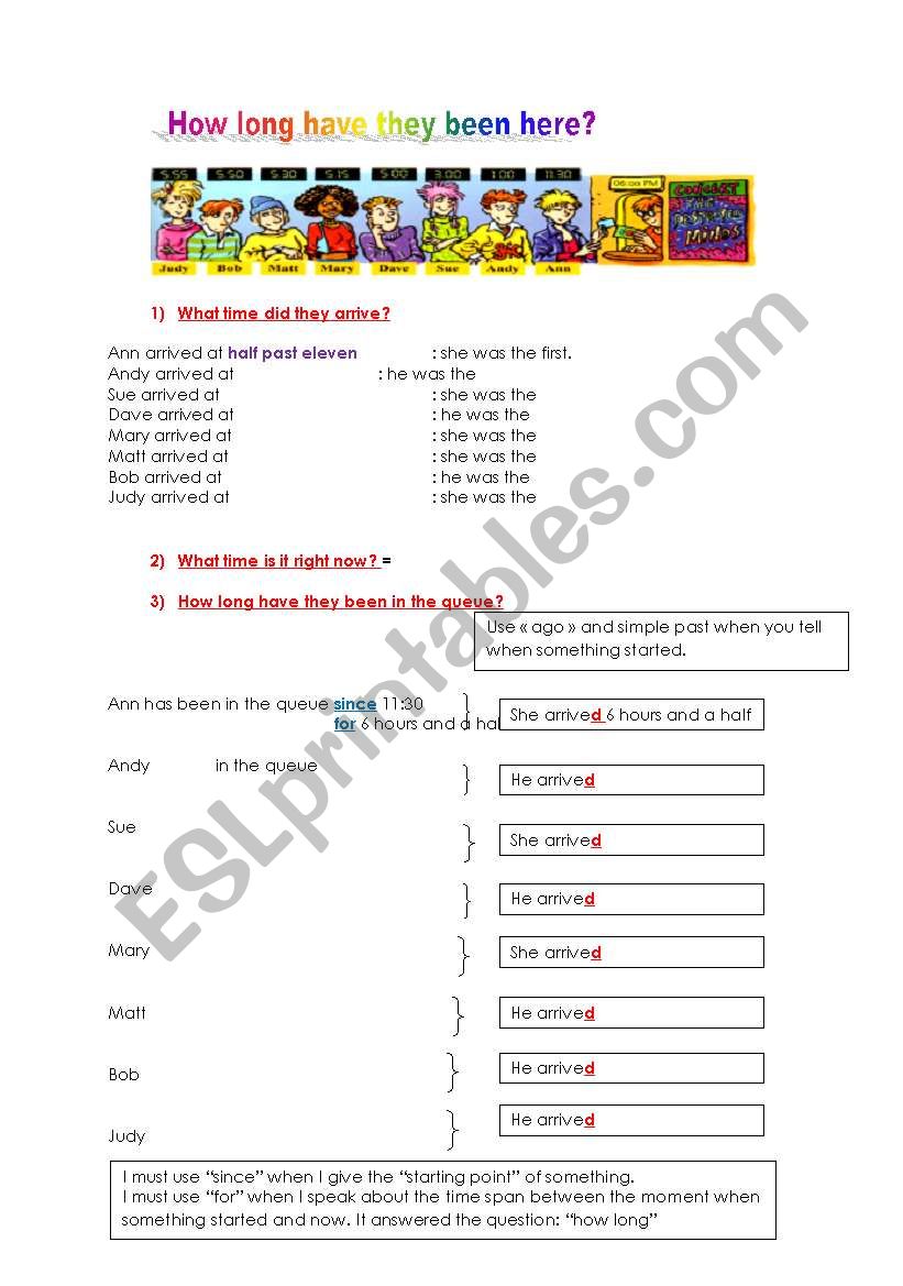 how long have they been here? worksheet