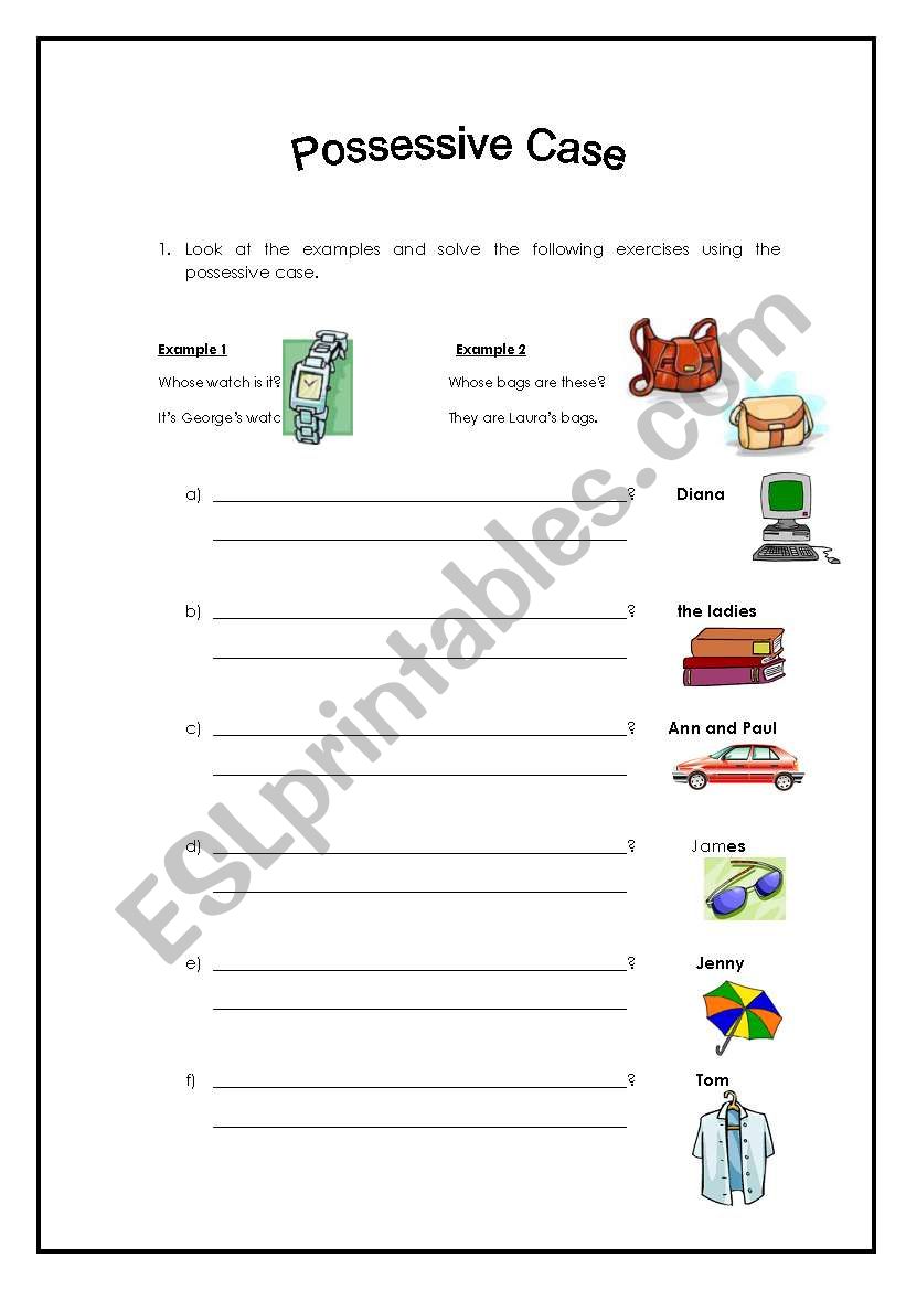 Possessive case  worksheet