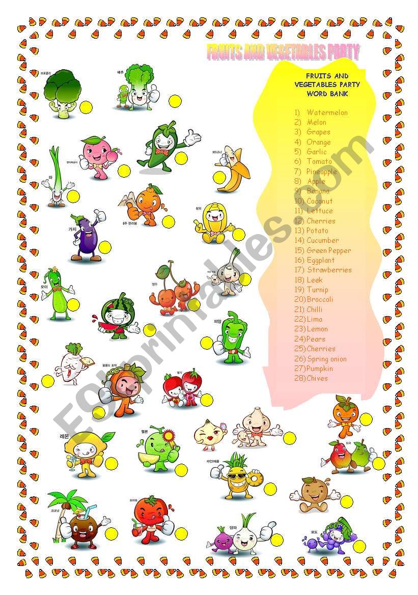 FRUITS AND VEGETABLES PARTY worksheet