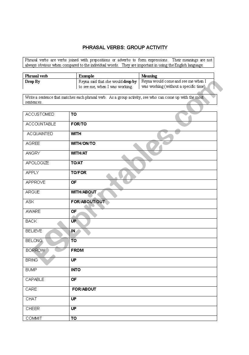 Phrasal Verbs Activity worksheet