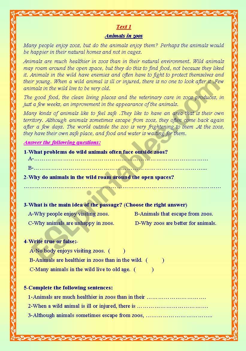 reading comprehension worksheets