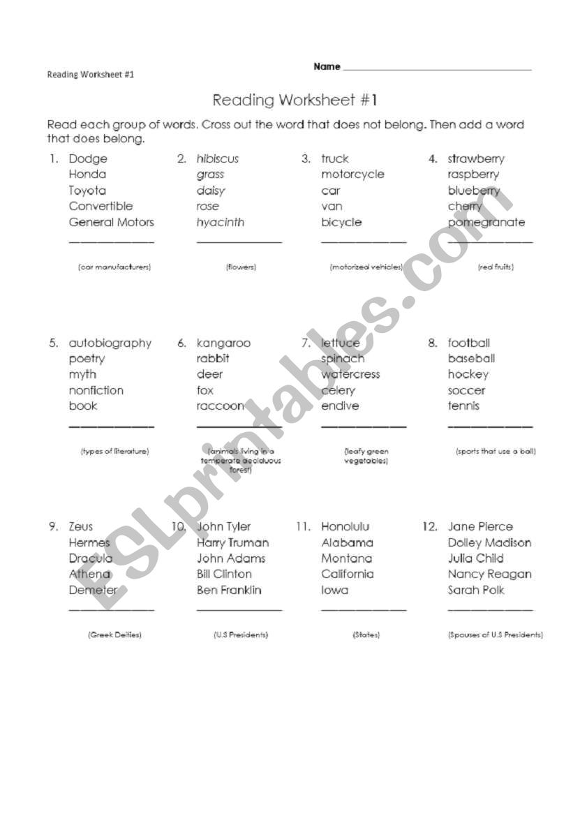 reading for adults worksheet