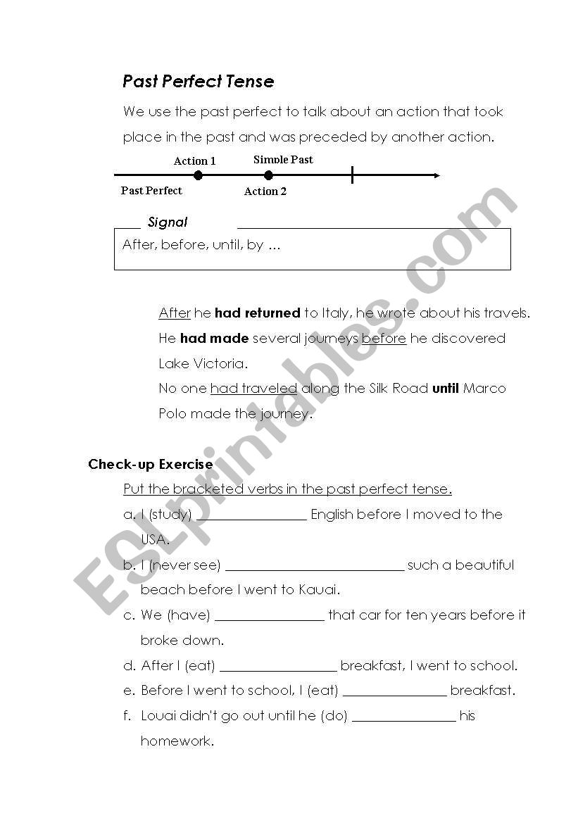 Past Perfect Tense worksheet