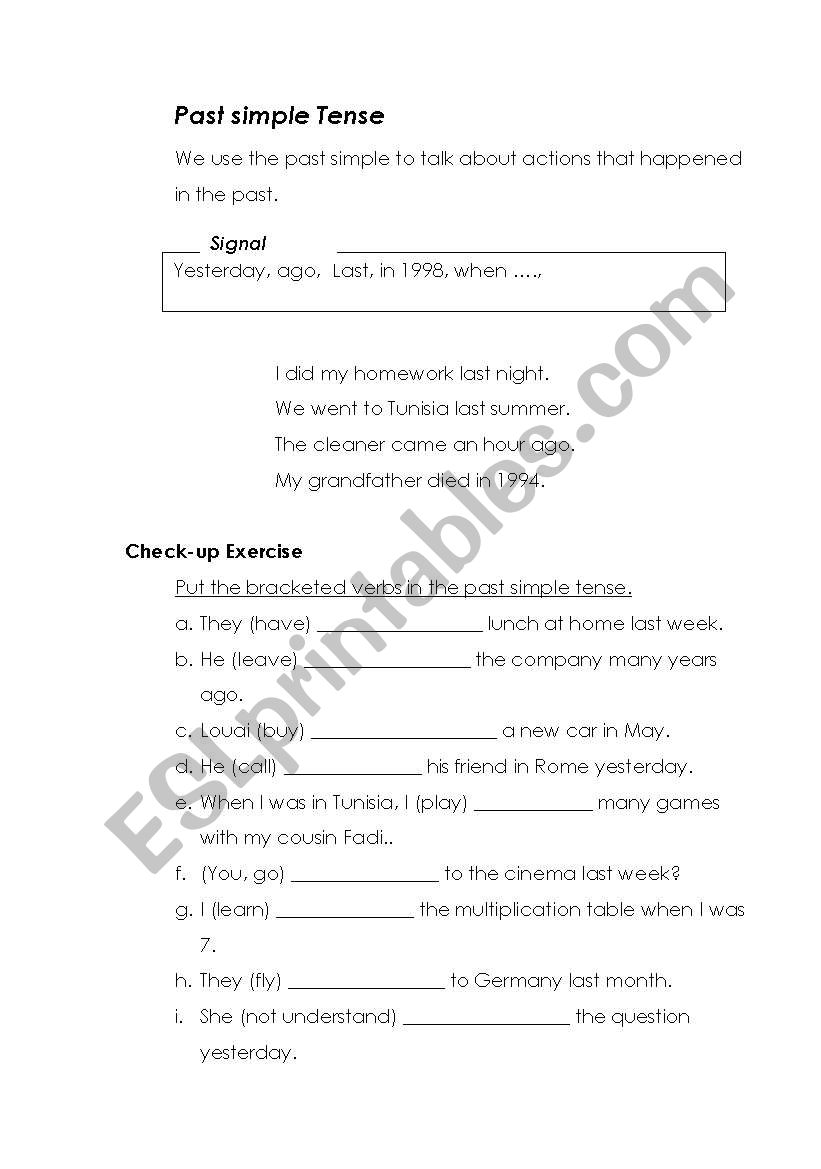 The Simple Past Tense worksheet