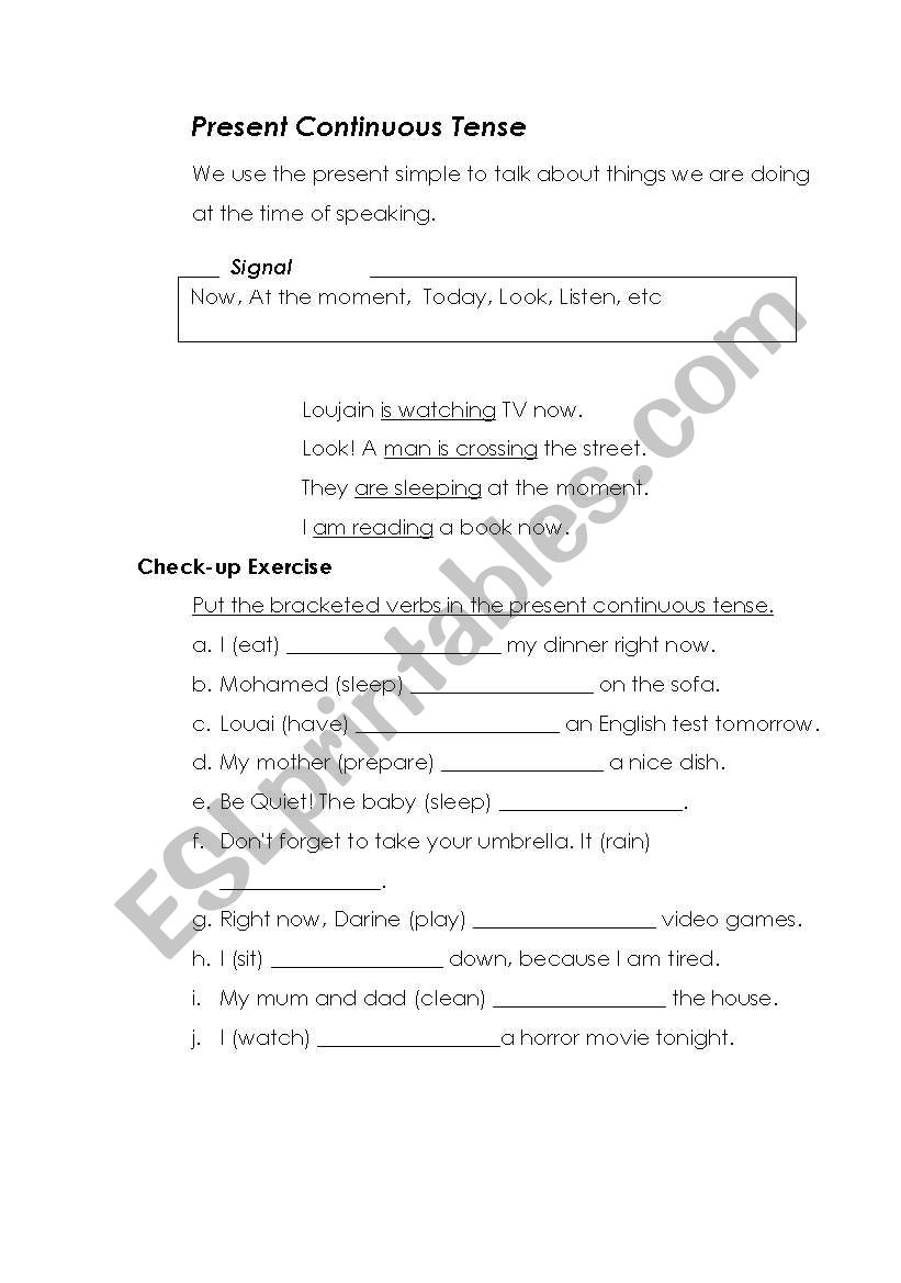 Present Continuous Tense worksheet