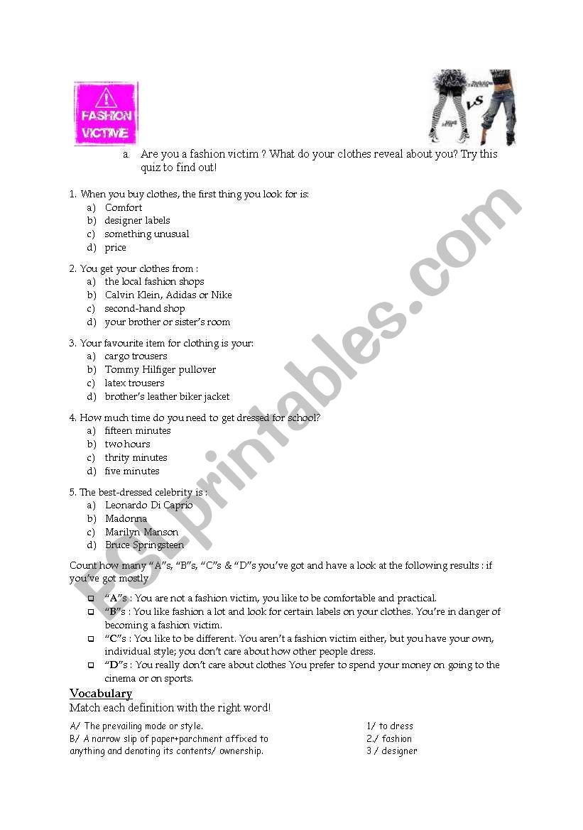 Are you a fashion victim? worksheet