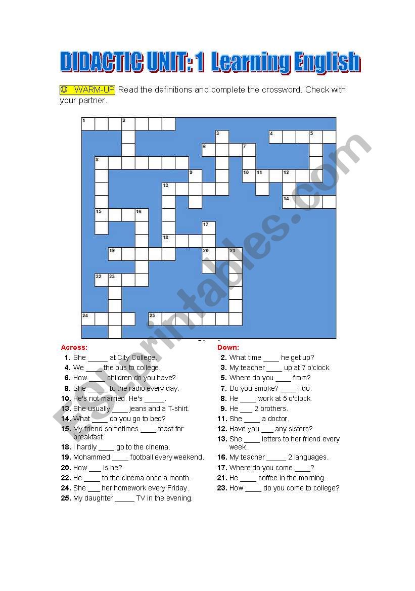Crossword Present Simple worksheet