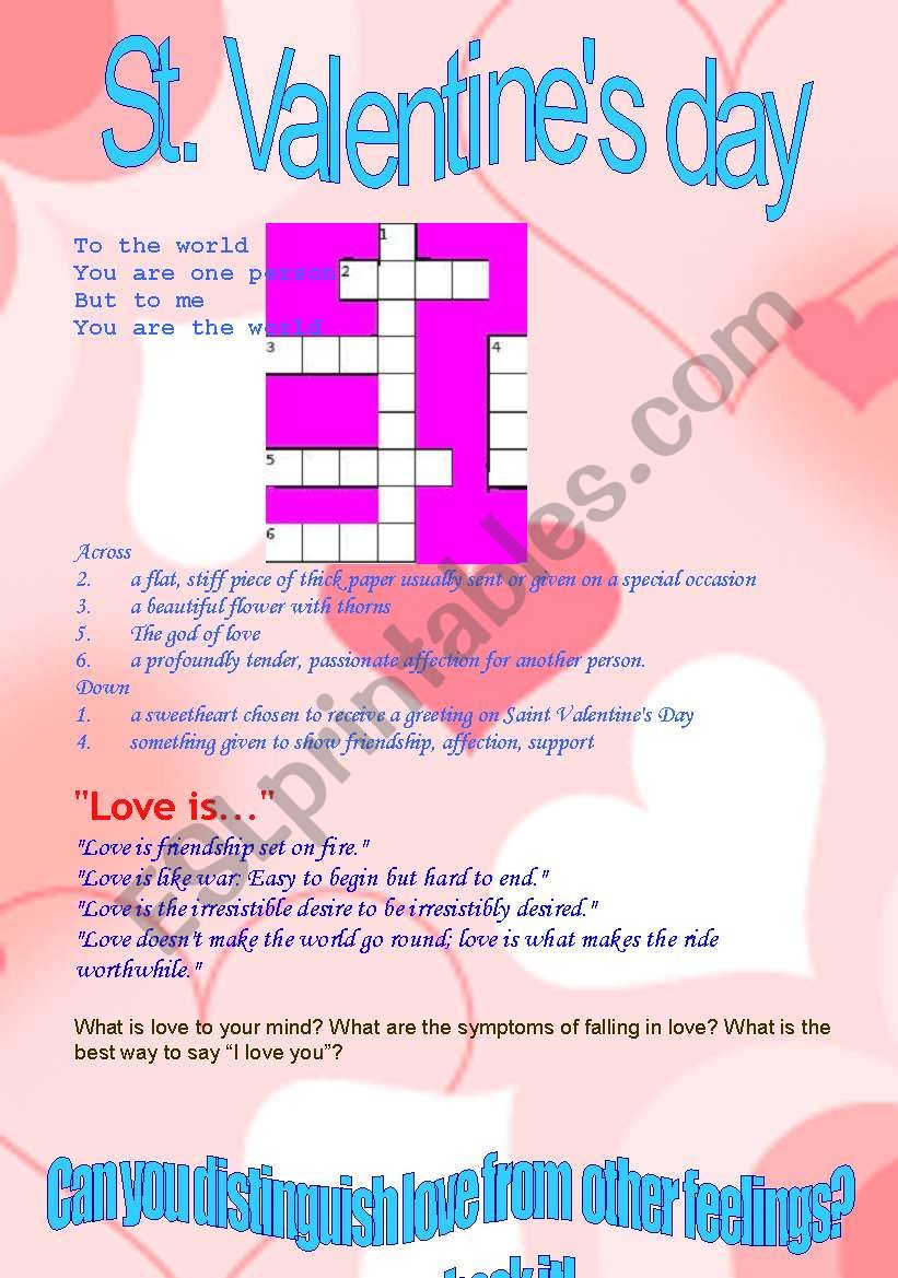 St. Valentines day.  worksheet