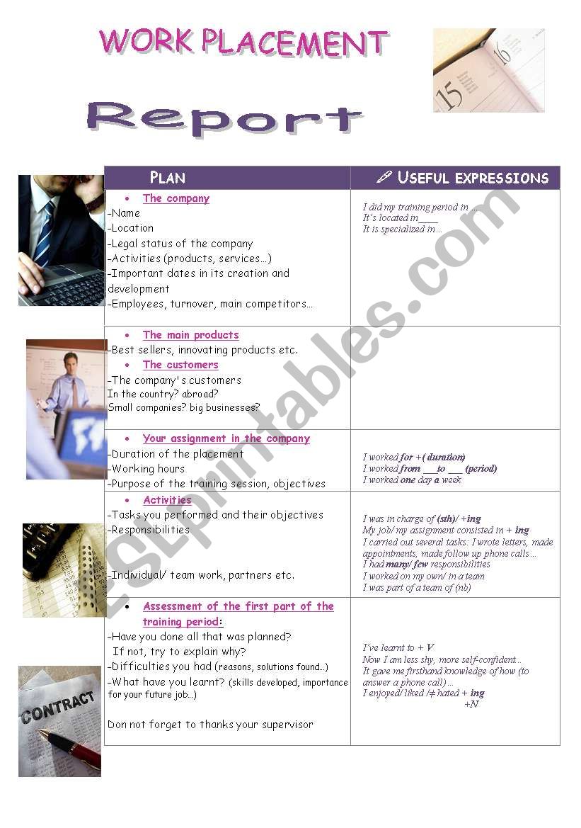 Report on work placement (how to write it) - ESL worksheet by