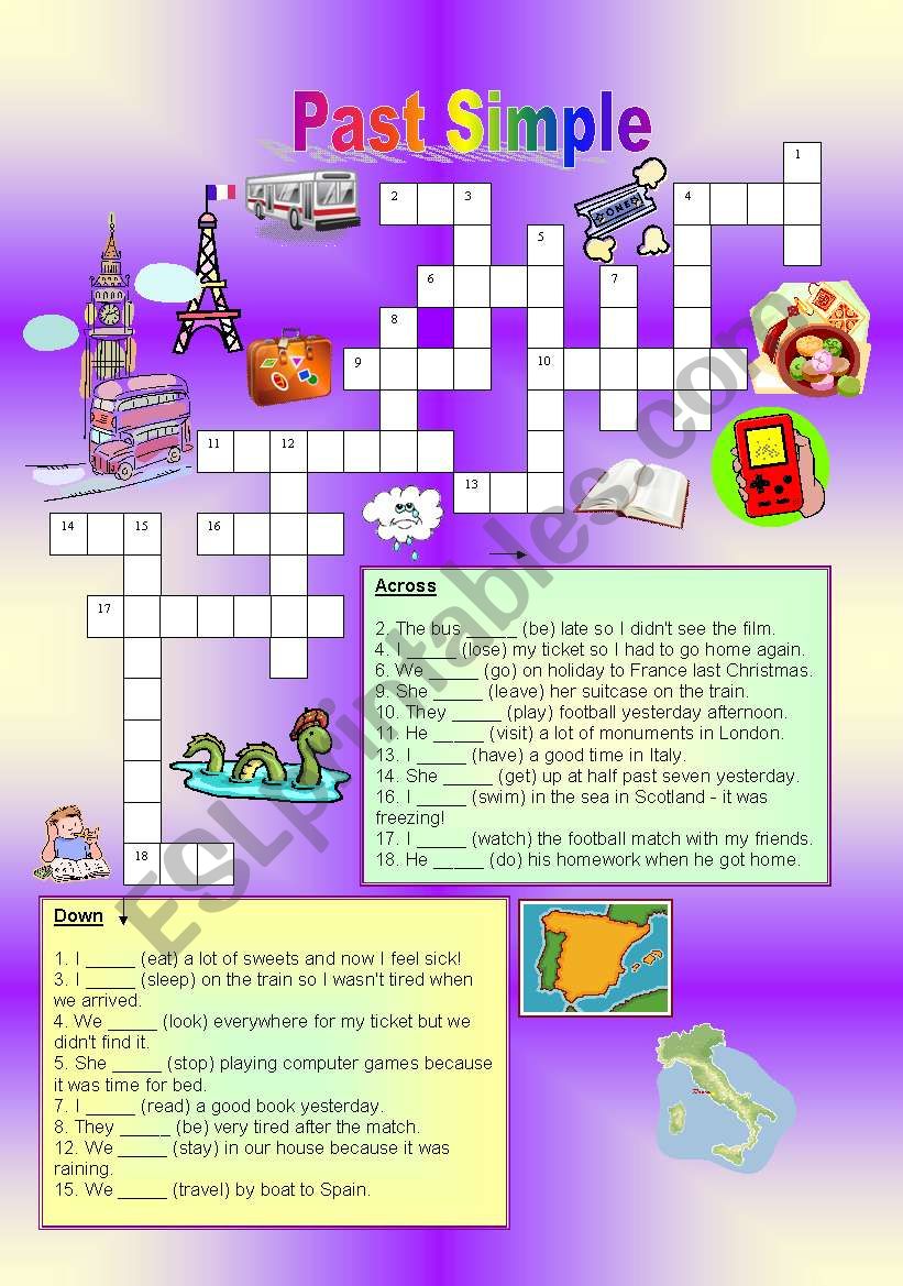 Past Simple Crossword worksheet