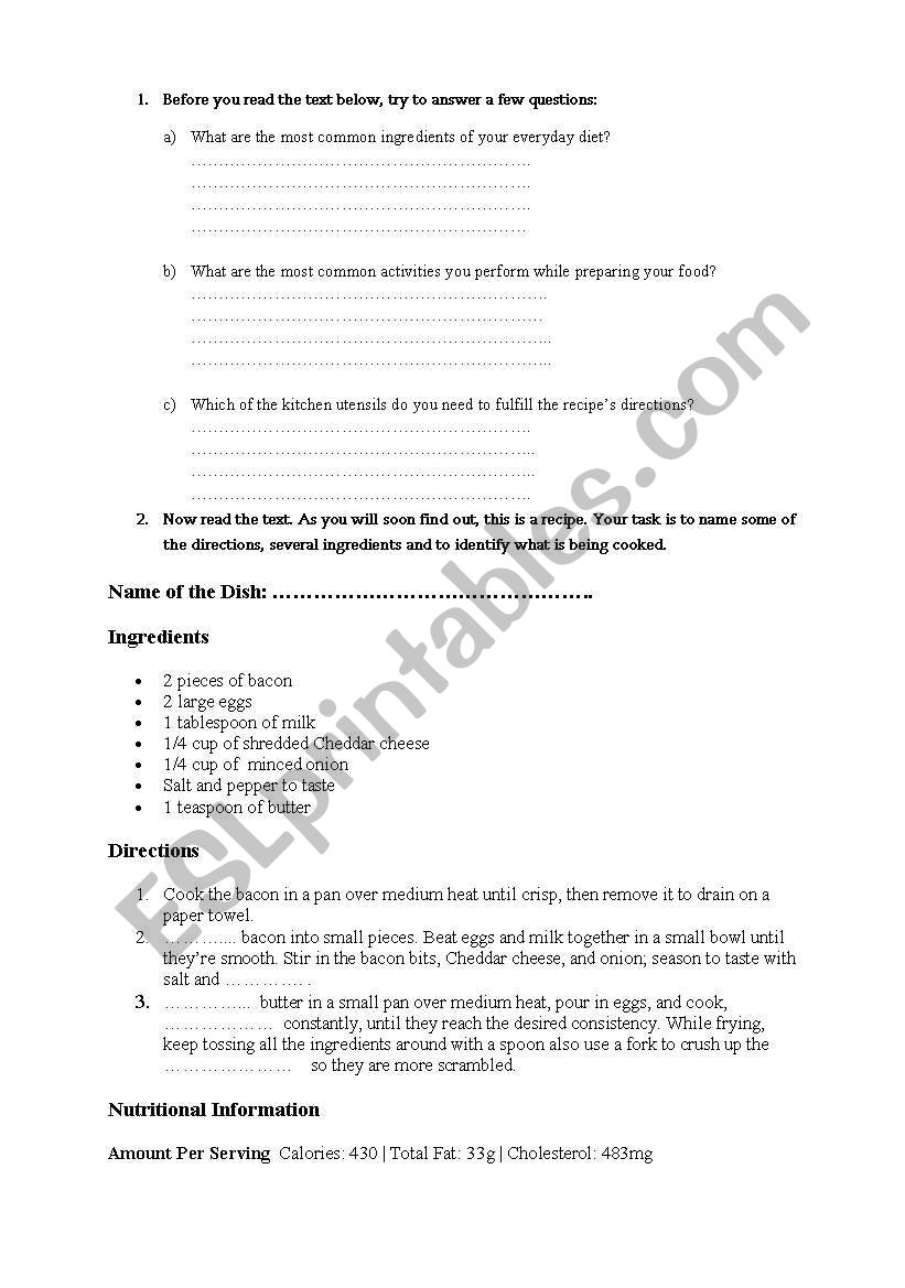 Cooking Worksheet worksheet