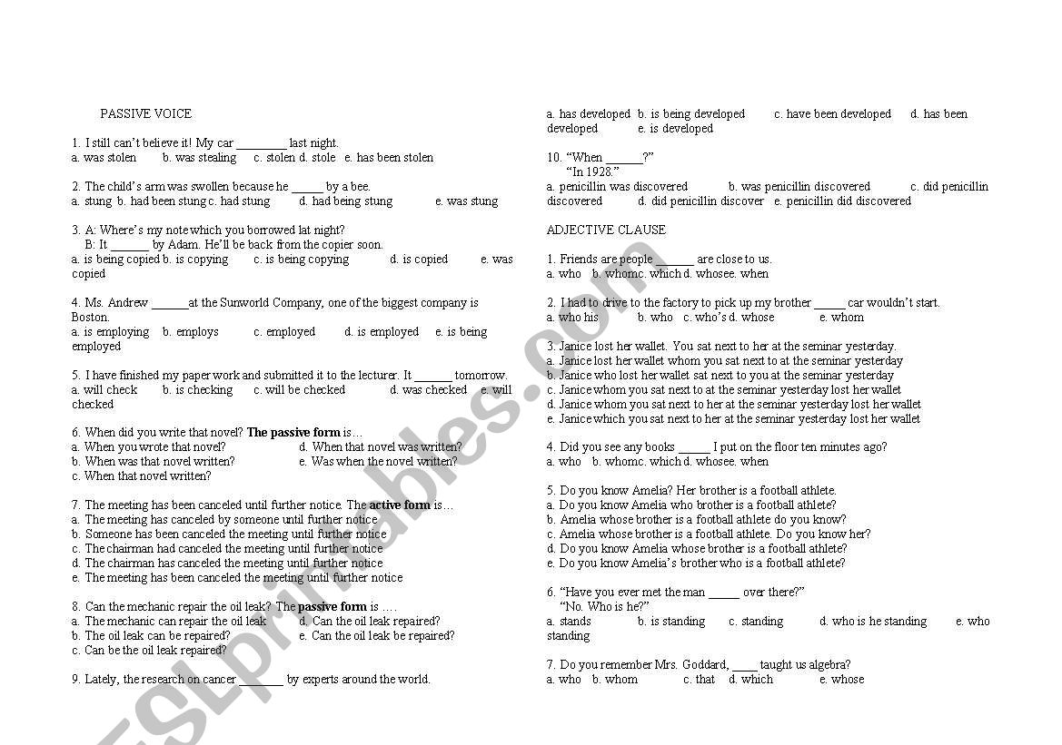 mixed grammar exercise worksheet