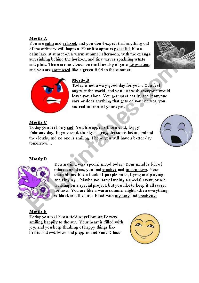 Mood-o-Meter Answer Sheet worksheet