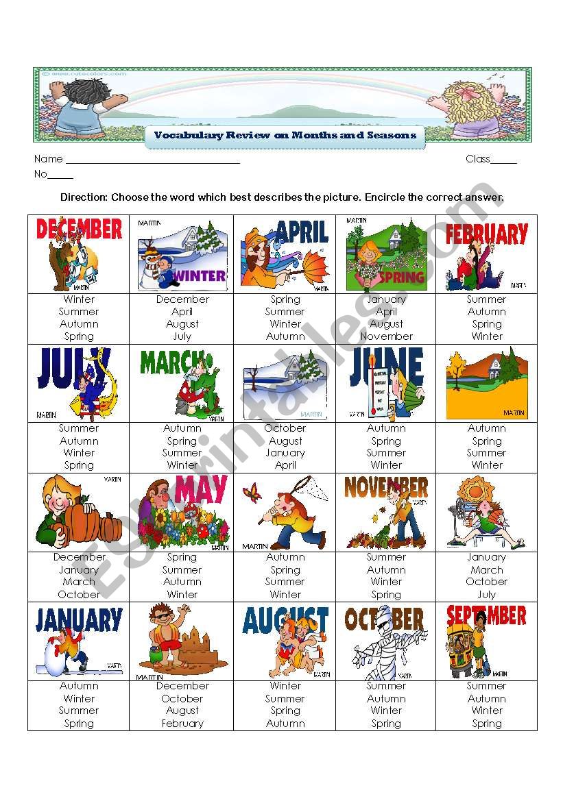 Vocabulary Review on Months and Seasons of the Year