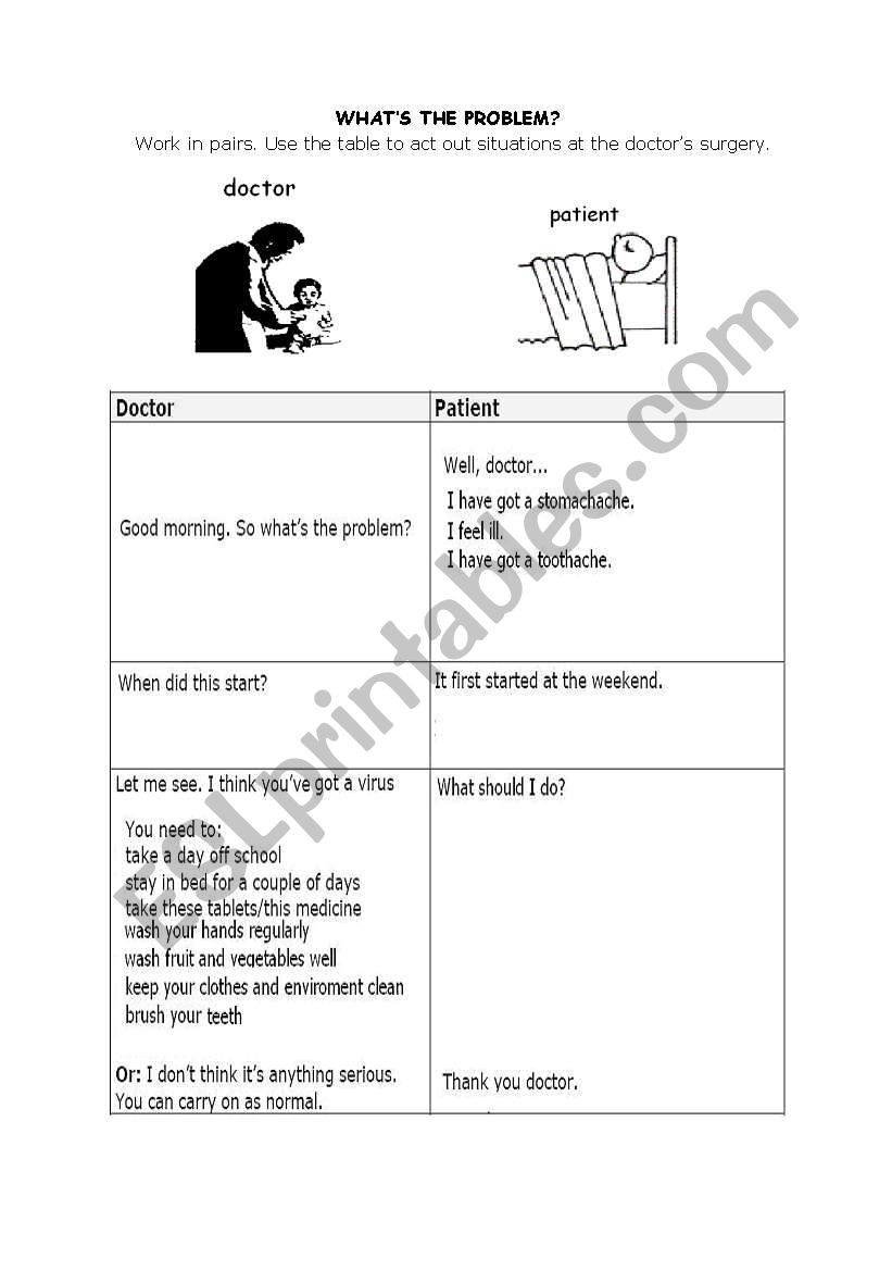 doctor-patient-ilnesses worksheet