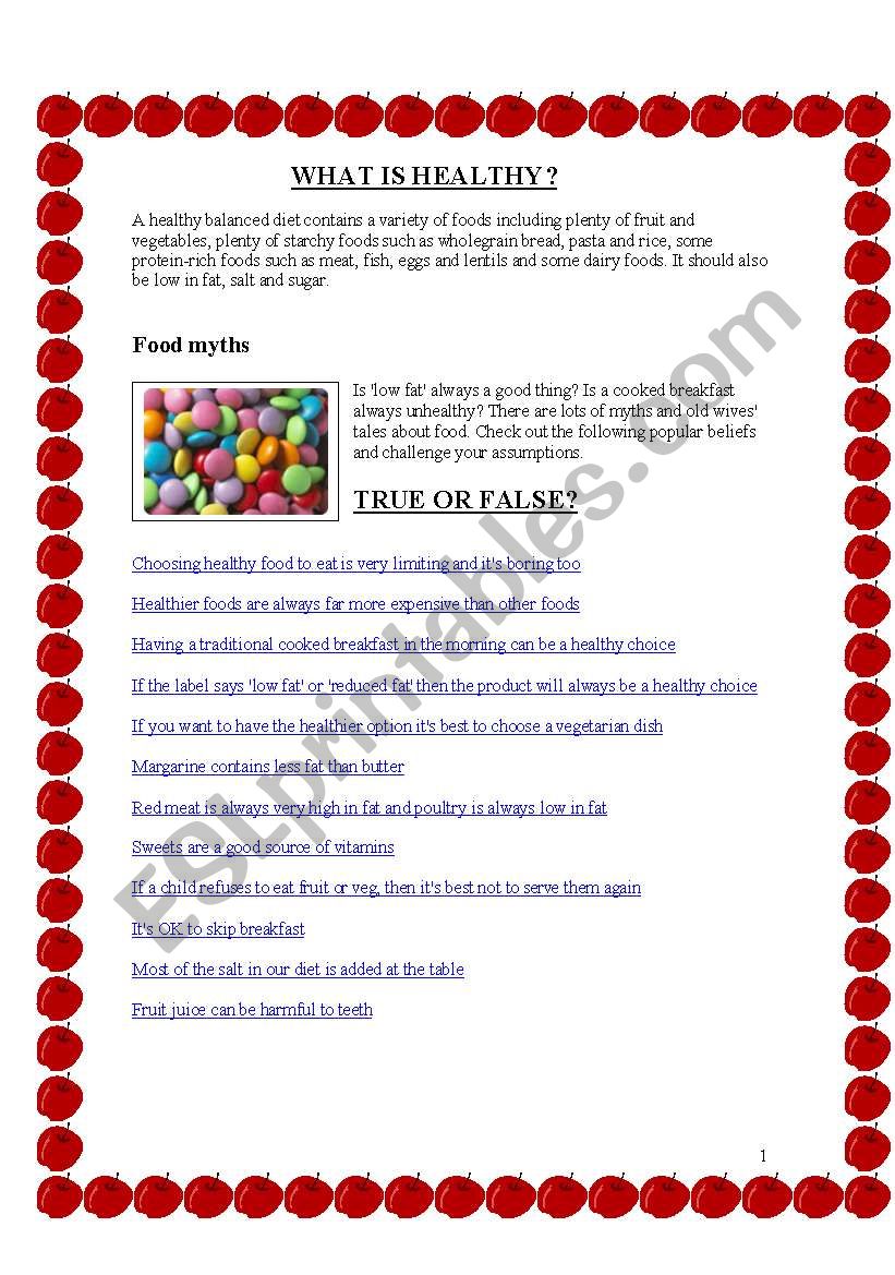 Healthy eating: advanced worksheet