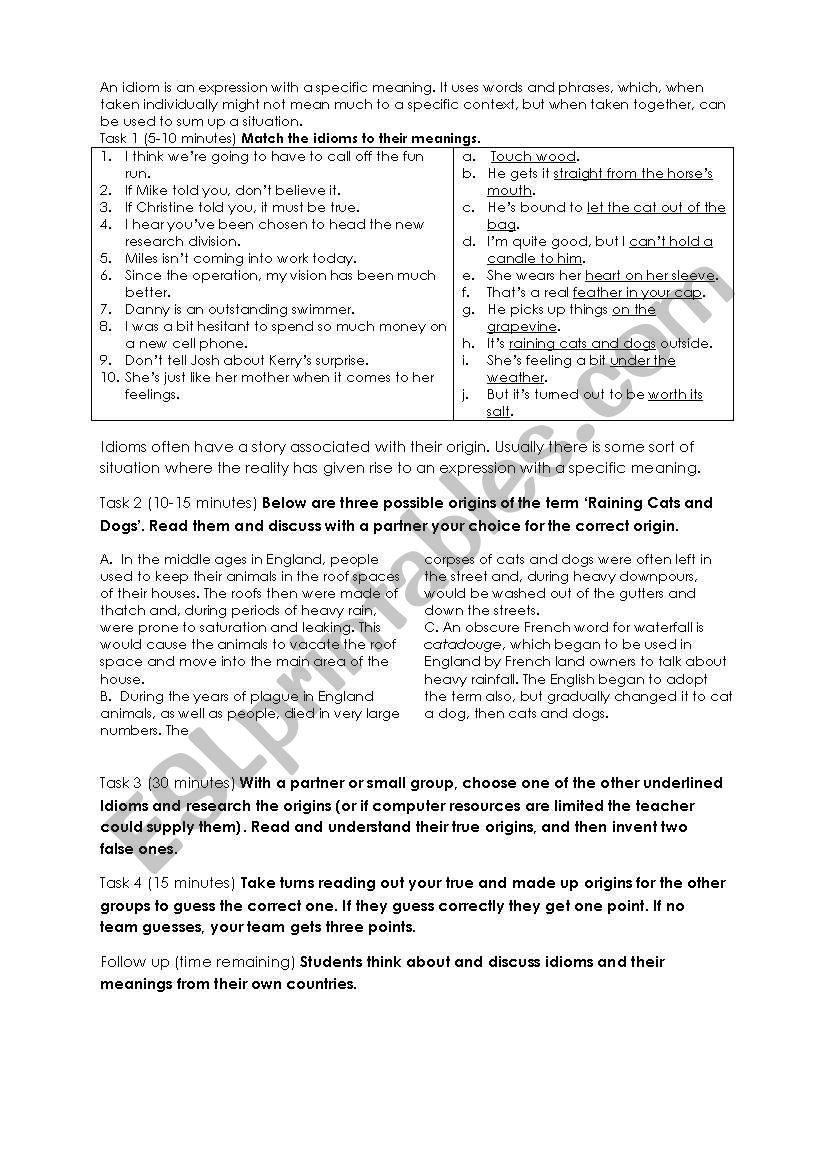 Idioms worksheet