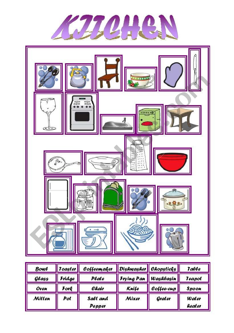 find the names of the kitchen stuff..
