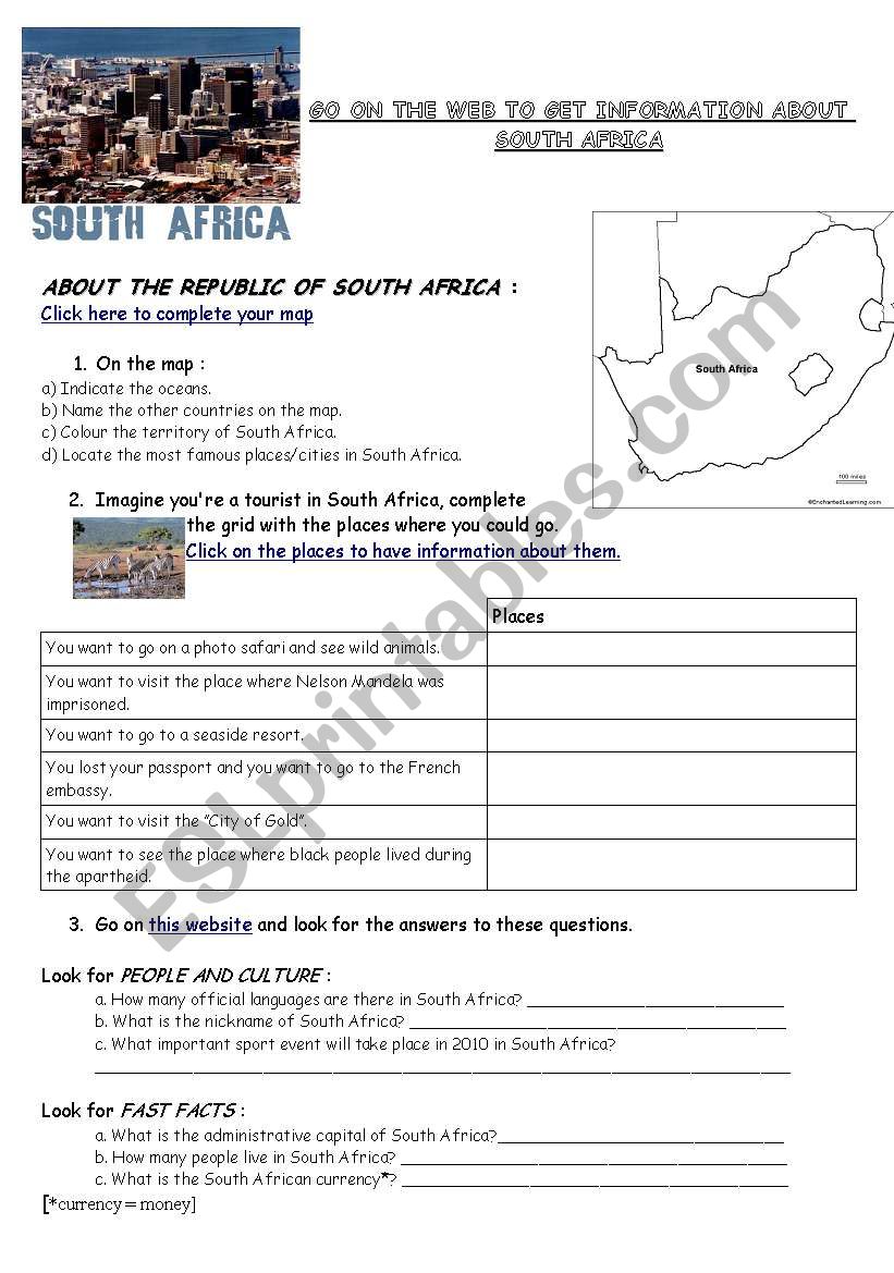 Webquest South Africa (geography/flag/history)