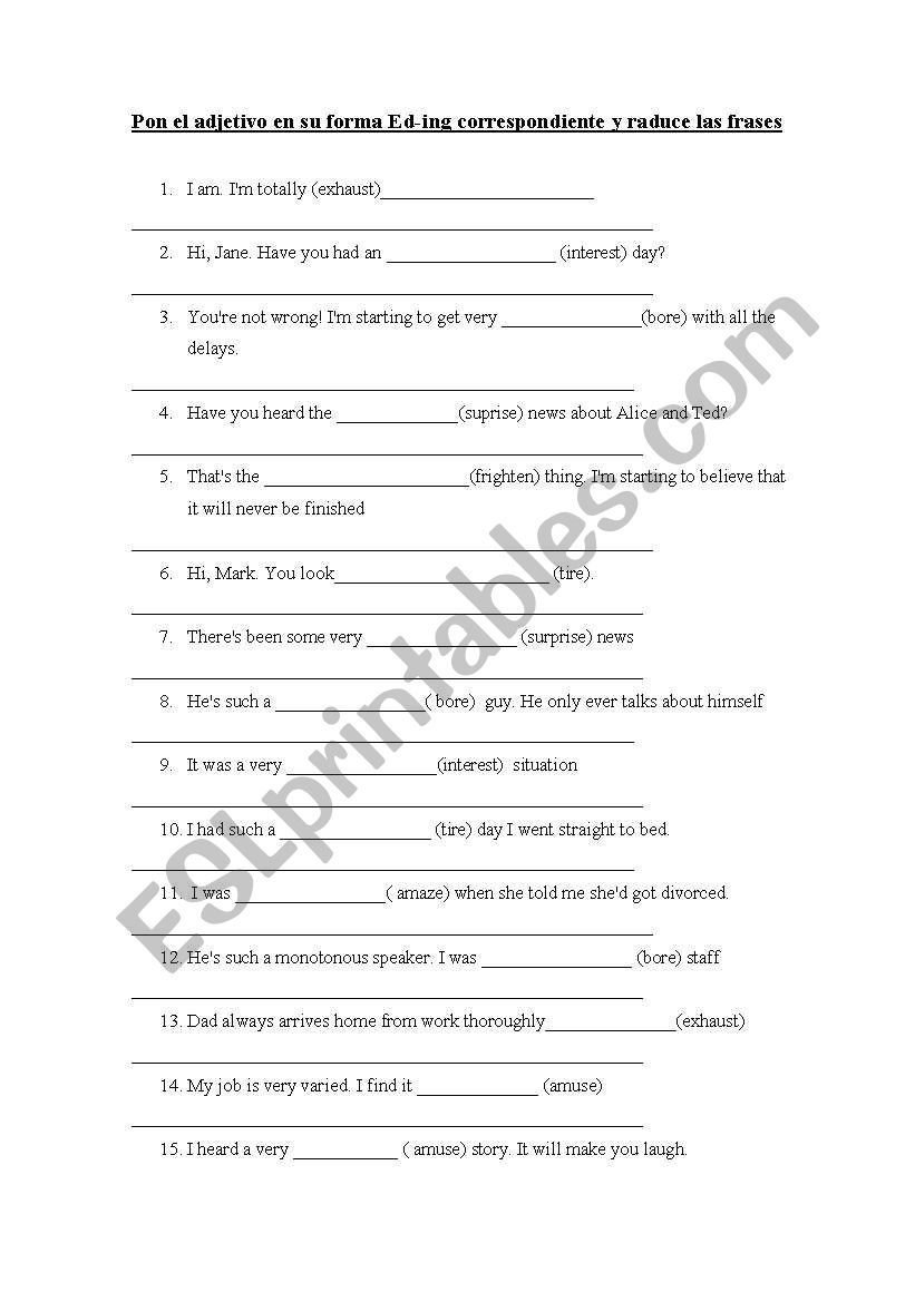 adjetives -ed/-ing worksheet