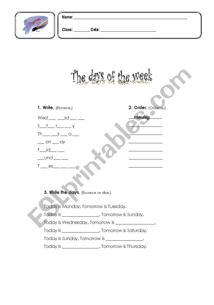 The days of the week worksheet