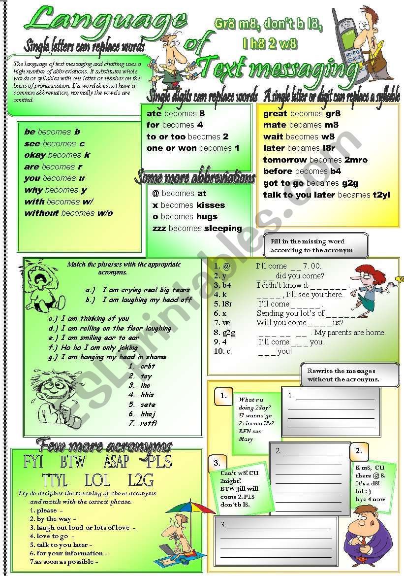 Language of text messaging worksheet