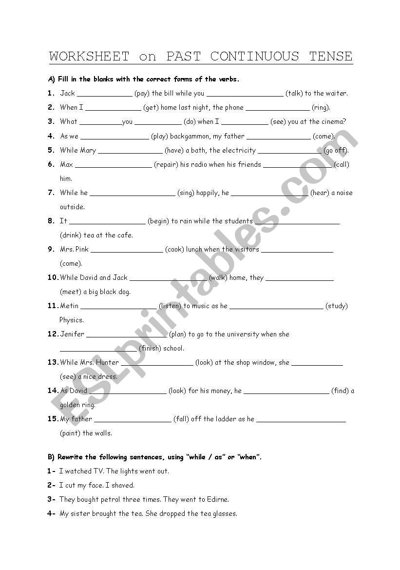 past continuous worksheet