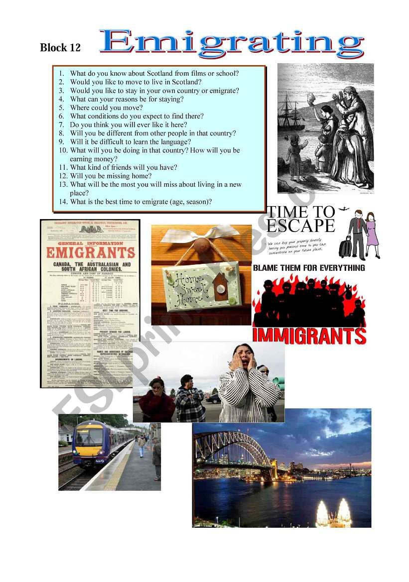 Block 12 Emigrating worksheet