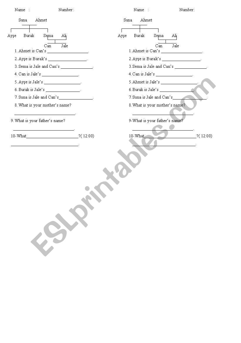 family members  worksheet