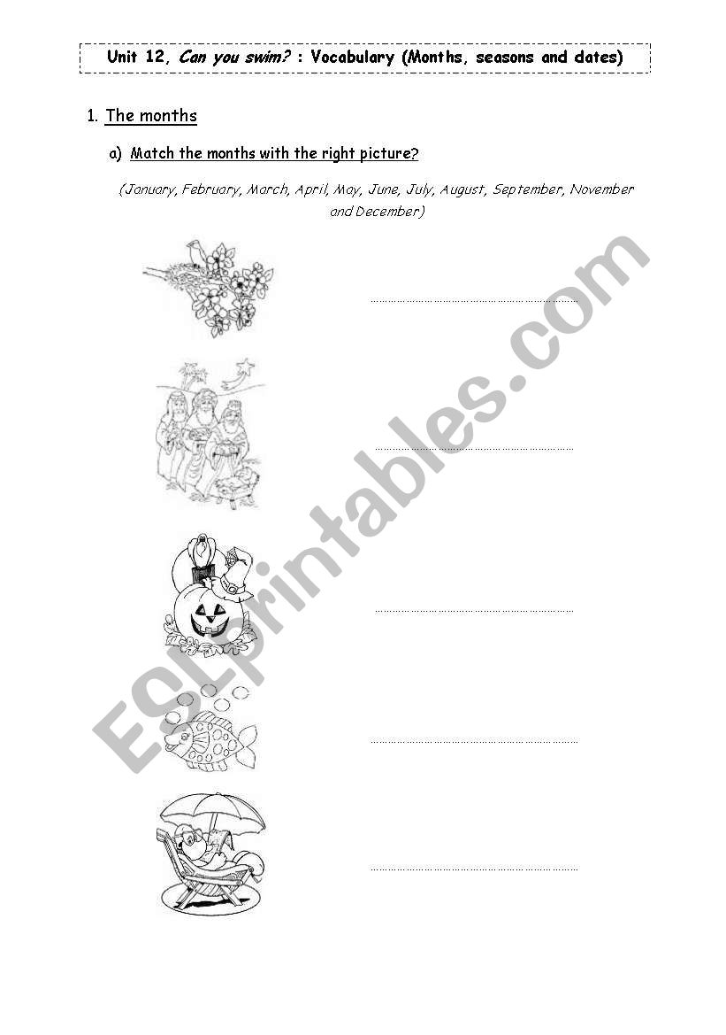 Months worksheet