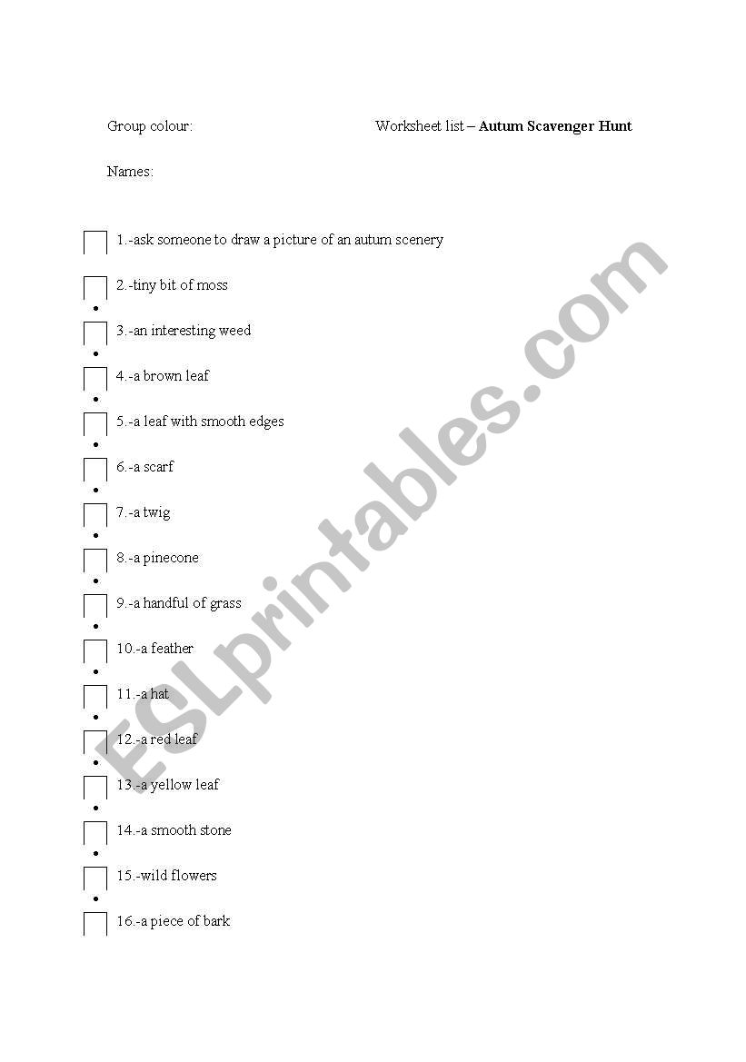 AUTUMN SCAVENGER HUNT worksheet
