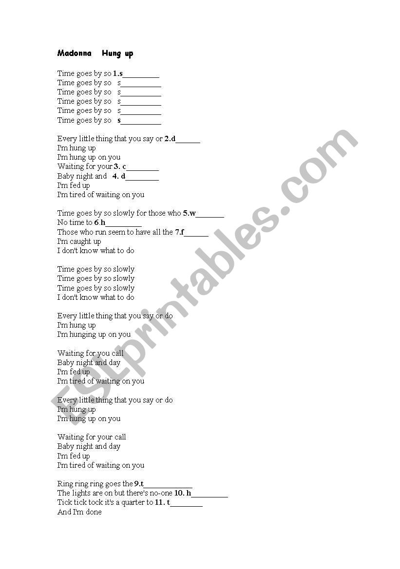 SONG: HUNG UP BY MADONNA worksheet