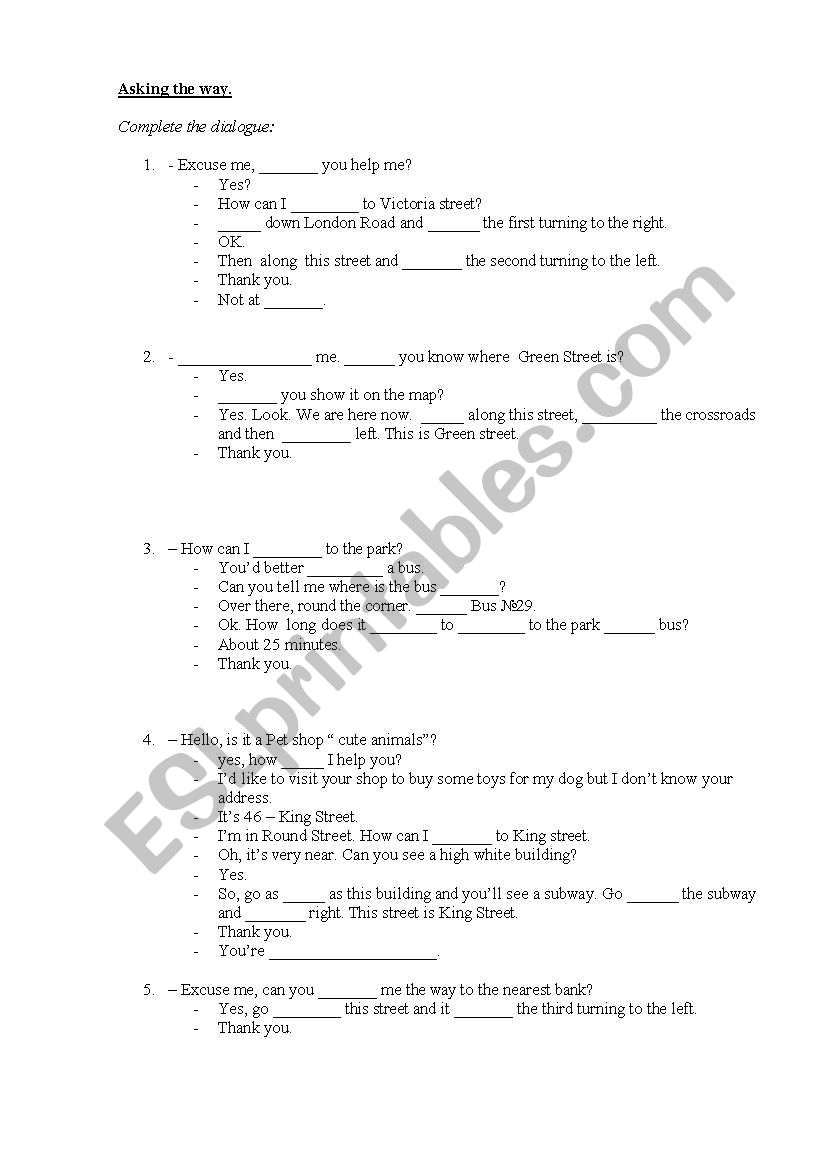 asking the way worksheet