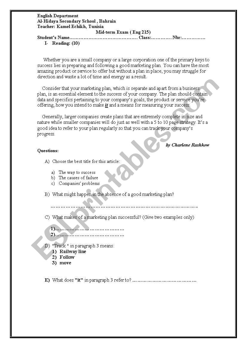 Business English 215 worksheet