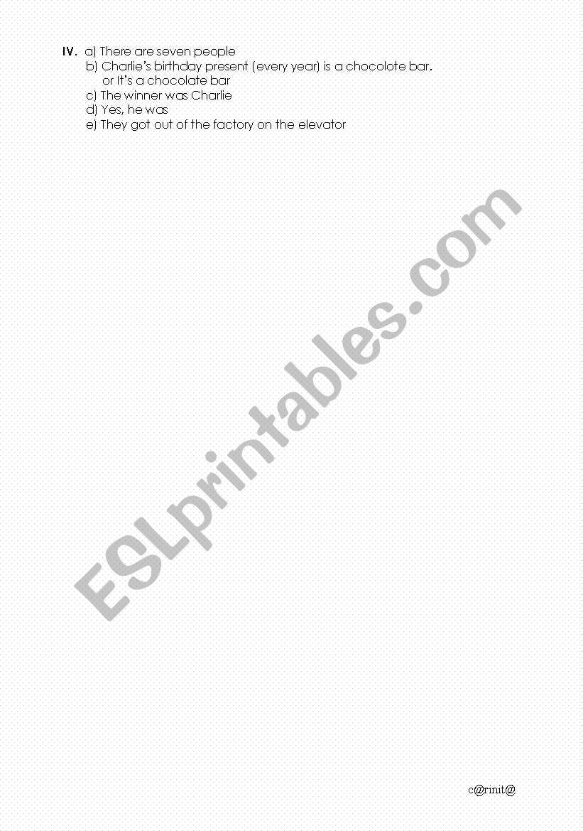 Charlie And The Chocolate Factory 2005 Teacher S Worksheet Answer Key Esl Worksheet By Carinita