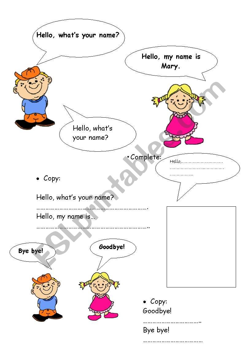 Hello, whats your name? worksheet