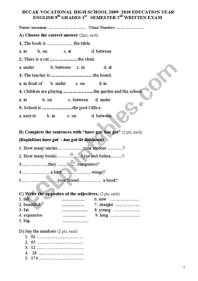 adjectives worksheet