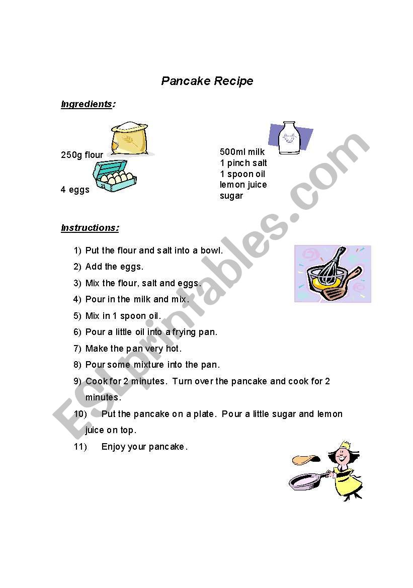 Pancake recipe worksheet