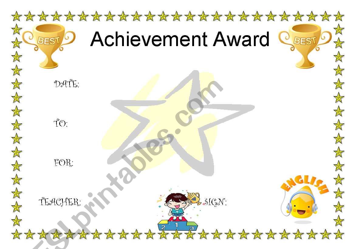 Achievement Award worksheet