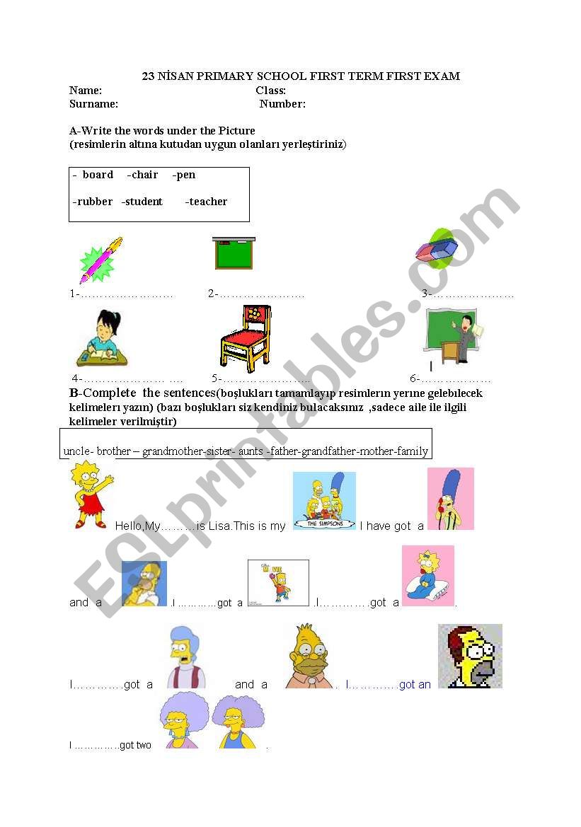 4 grades exam worksheet