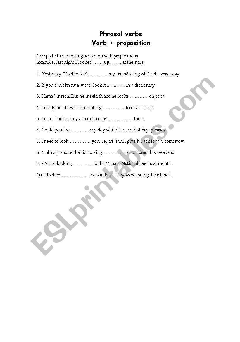 phrasal verps, task worksheet