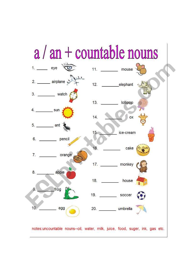 countable nouns worksheet