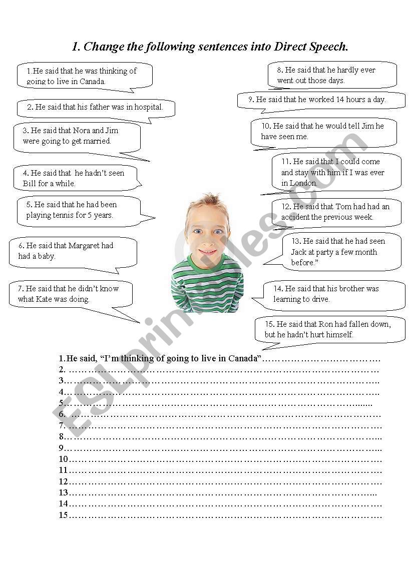 Direct and Indirect Speech worksheet