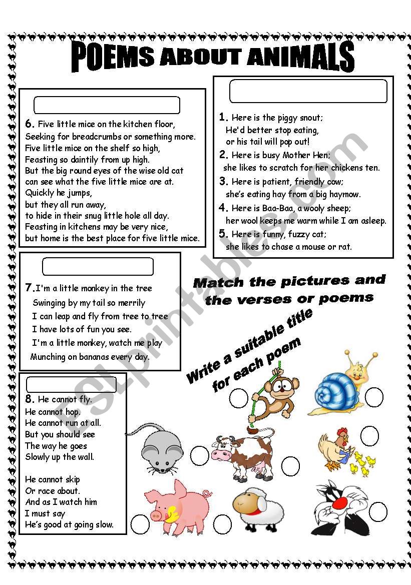 POEMS ABOUT ANIMALS worksheet