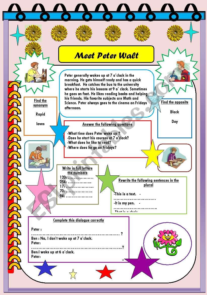 Meet Peter Walt  ENGLISH TEST FOR BEGINNERS (Peter daily routines)