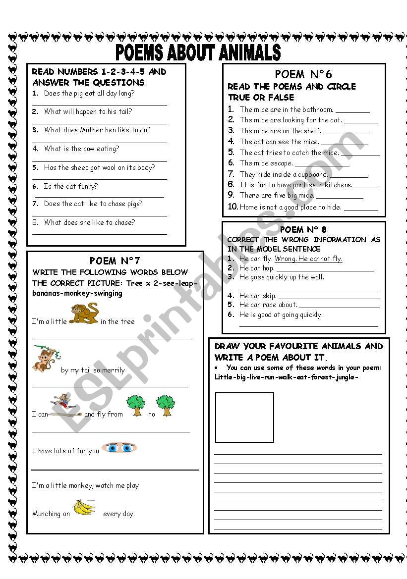 POEM ABOUT ANIMALS 2 worksheet