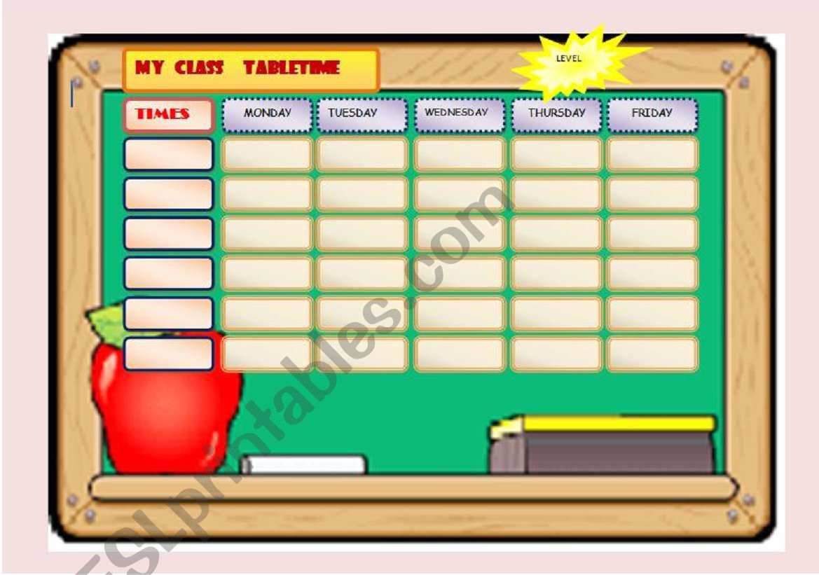 Class timetable worksheet