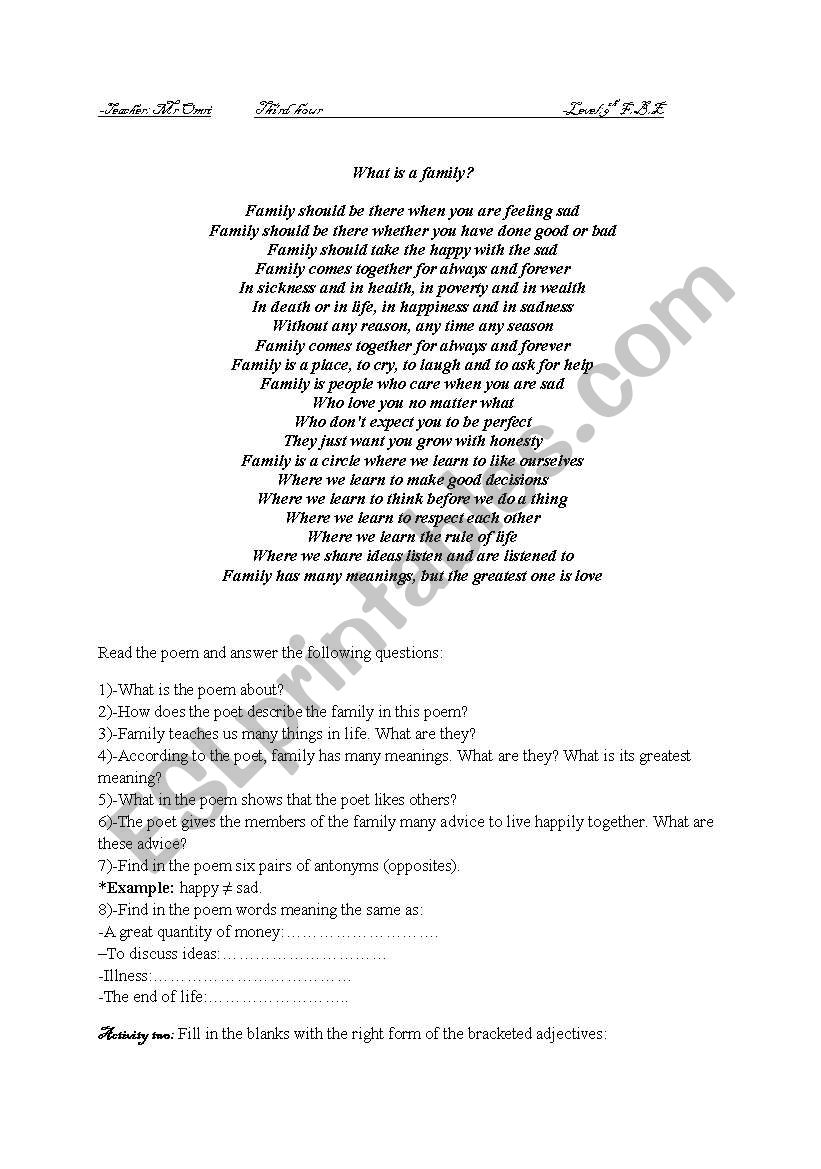 Poem worksheet