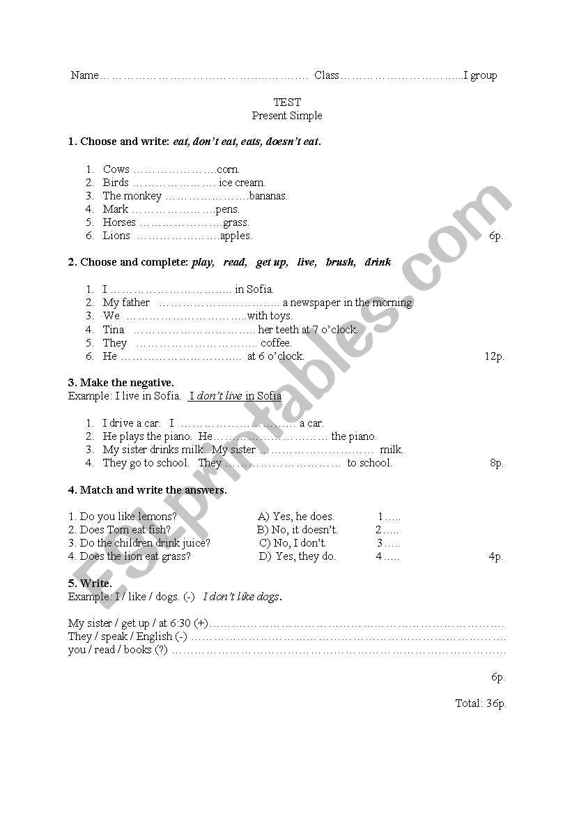 Tests  The Present Simple Tense