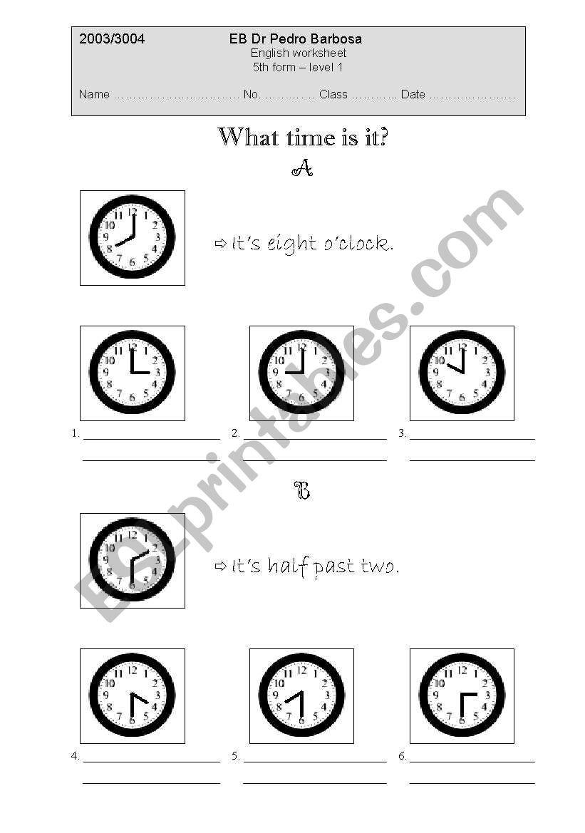 What time is it? worksheet